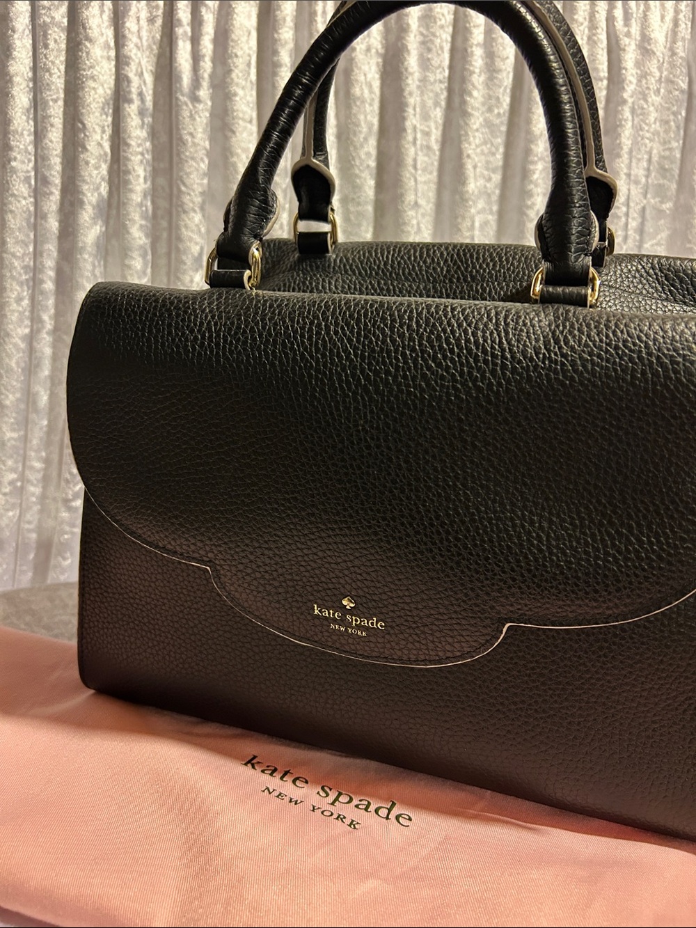 kate spade Black Pebbled Leather Top-Handle Satchel with Strap
